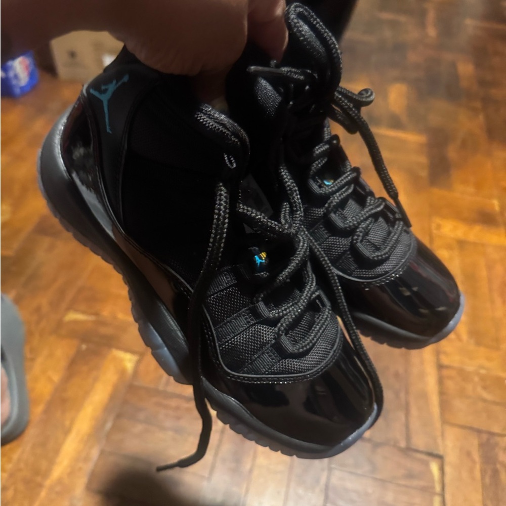 Nike Kids Black Patent Leather High-Top Sneakers with Teal Jumpman